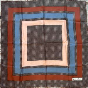 Vintage Pierre Balmain 100% Silk Scarf Brown, Blue, Cream Accents